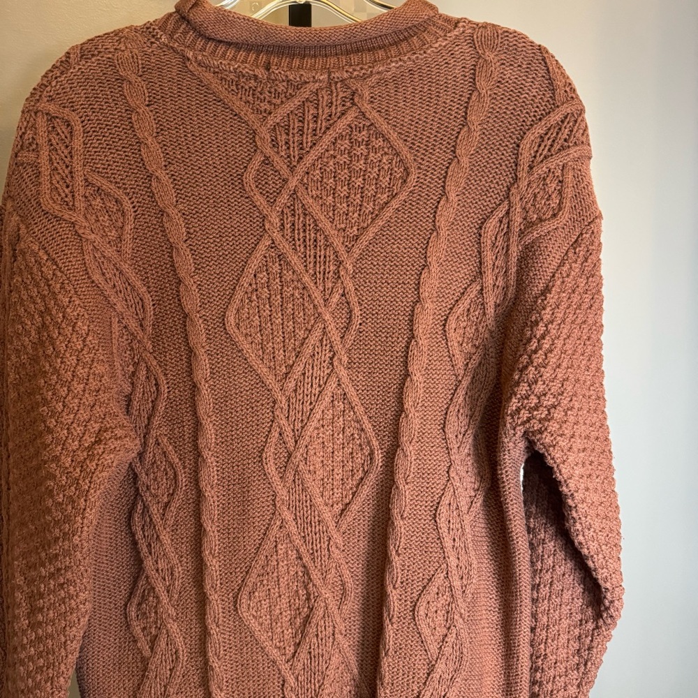 Vintage roll neck cable knit sweater 100% cotton brown Erik Stewart Small - Picture 2 of 11